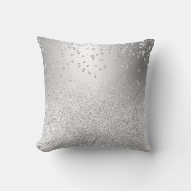 Silver Glitter Metallschatten Sparkles Confetti Kissen (Vorderseite)