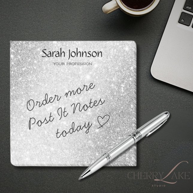 Silver Glitter Monogram Personalized Name  Post-it Klebezettel (Von Creator hochgeladen)