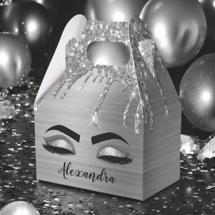 Silver Glitter Sparkle Eyelashes Monogram Geschenkschachtel