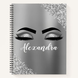 Silver Glitter Sparkle Eyelashes Monogram Notizbuch