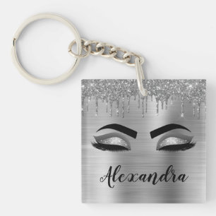 Silver Glitter Sparkle Eyelashes Monogram Schlüsselanhänger