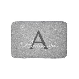 Silver Glitter Sparkle Monogram Bath Mat Badematte