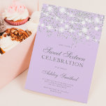Silver glitter sparkles lavender sweet sixteen einladung<br><div class="desc">A modern,  pretty chic and elegant silver glitter shower confetti and white string lights with pastel lavender purple color block Sweet 16 birthday party invitation .</div>