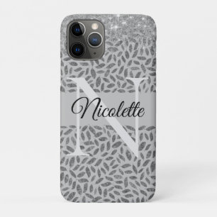 Silver Glittery Feathers Monogram Elegant Case-Mate iPhone Hülle