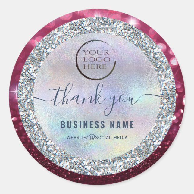 Silver glittery Skript danke Ihnen Business Logo C Runder Aufkleber (Vorderseite)