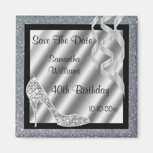 Silver Glittery Stiletto & Streamers 40. Geburtsta Magnet