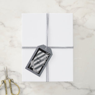 Silver Glittery Stiletto & Streamers 45. Geburtsta Geschenkanhänger
