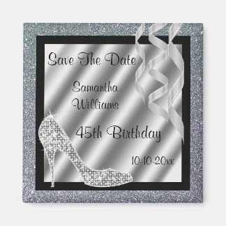 Silver Glittery Stiletto & Streamers 45. Geburtsta Magnet