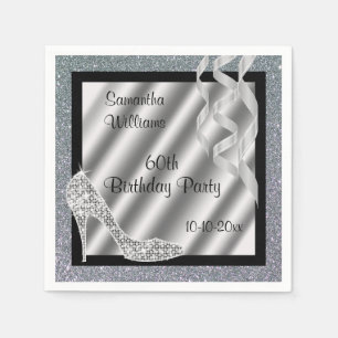Silver Glittery Stiletto & Streamers 60. Geburtsta Serviette