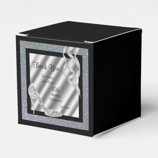 Silver Glittery Stiletto & Streamers Geschenkschachtel (Vorderseite)