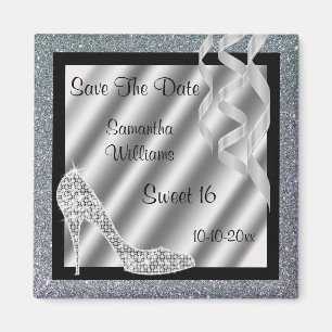 Silver Glittery Stiletto & Streamers Sweet 16 Magnet