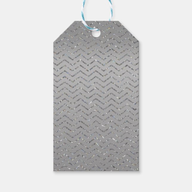 Silver Glittery Zig-Zag Geschenktafel Geschenkanhänger (Vorderseite)