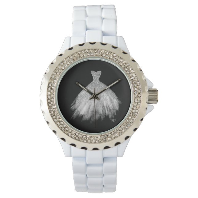 *~* Silver Glittler Wedding Gown Dress Armbanduhr (Vorderseite)