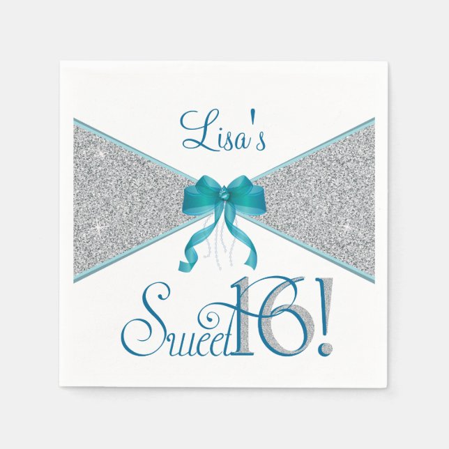 Silver Glitzer, 16 . Geburtstag, Custom Napkins Serviette (Vorderseite)