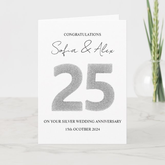 Silver Glitzer 25. Hochzeitstag Gruß Karte (Vorderseite)