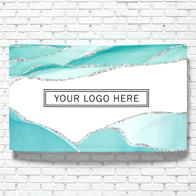 Silver Glitzer Agate Aquamarin Minze Wasserfarbe L Banner (Silver Glitter Agate Teal Mint Watercolor Logo Banner)
