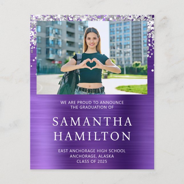 Silver Glitzer Amethyst Foil Foto Abschluss Flyer (Vorne)