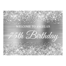 Silver Glitzer and Foil 75. Geburtstag Willkommen