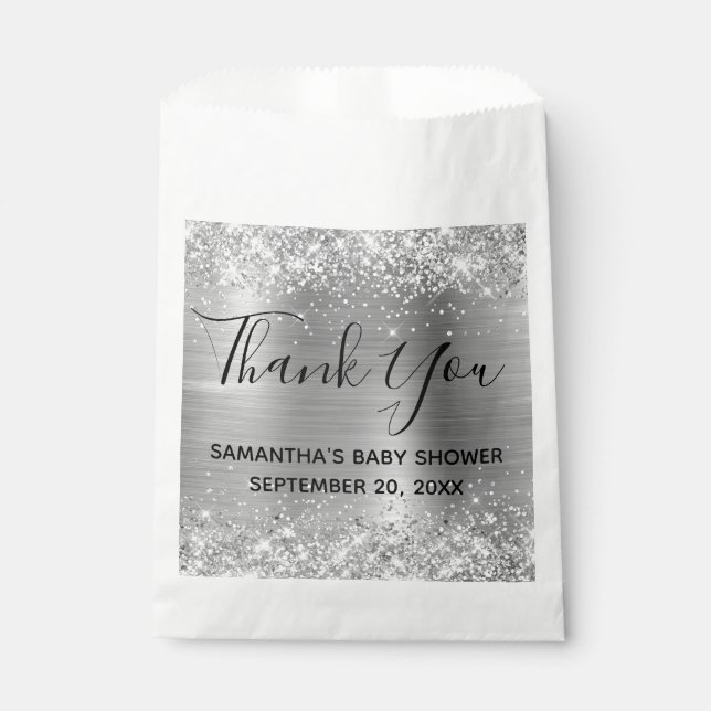Silver Glitzer and Foil Baby Dusche Vielen Dank Geschenktütchen (Vorderseite)