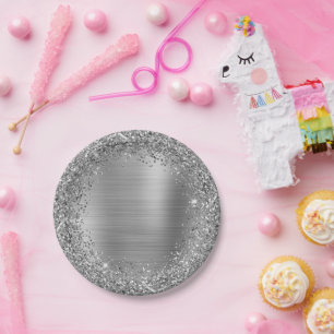 Silver Glitzer and Foil Girly Glam Pappteller