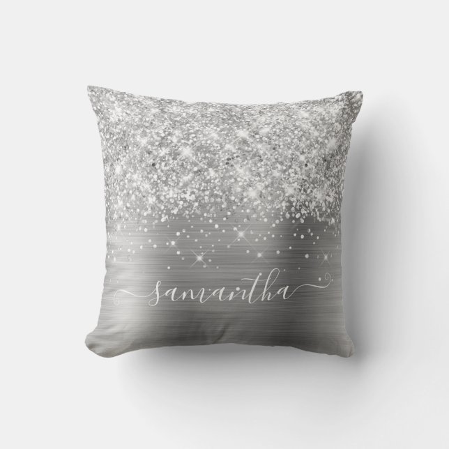 Silver Glitzer and Foil Girly Signature Kissen (Vorderseite)