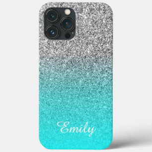 Silver Glitzer Aqua Ombre Personalisiert Case-Mate iPhone Hülle