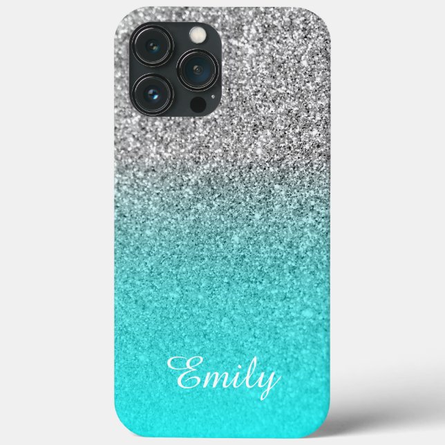 Silver Glitzer Aqua Ombre Personalisiert Case-Mate iPhone Hülle (Rückseite)
