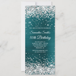 Silver Glitzer Aquamarin Blue Foil 50. Geburtstag Einladung