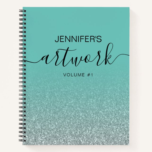 Silver Glitzer Aquamarin Girly Ombre Sketchbook Na Notizbuch (Vorderseite)
