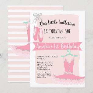Silver Glitzer ballerina tutu 1. Geburtstag Party Einladung