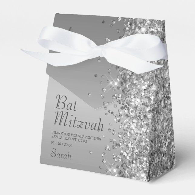 Silver Glitzer Bat Mitzvah Geschenkschachtel (Vorderseite)