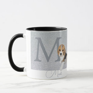 Silver Glitzer Beagle Dog Lover Custom Monogram Tasse