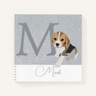Silver Glitzer Beagle Hund liebt benutzerdefiniert Notizbuch