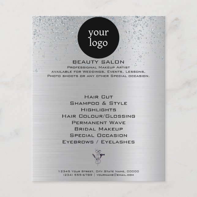 Silver Glitzer Beauty Salon Flyer (Vorne)