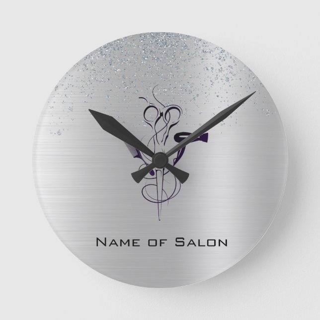 Silver Glitzer Beauty Salon Runde Wanduhr (Vorderseite)