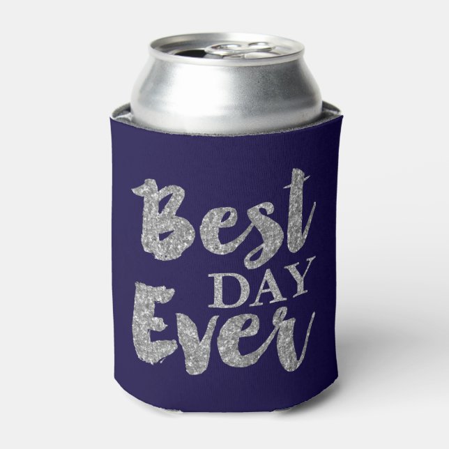 Silver Glitzer Best Day Ever Gastgeschenke Hochzei Dosenkühler (Kanne Vorderseite)