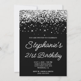 Silver Glitzer Black 21. Geburtstag Einladung