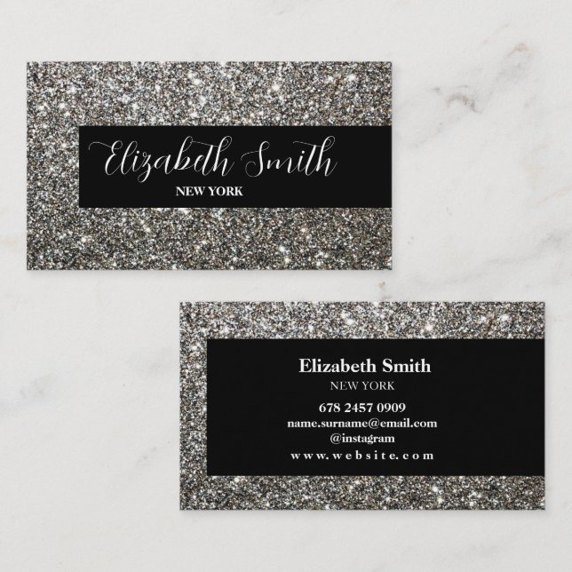 Silver Glitzer Black Business Card Visitenkarte (Vorne/Hinten)