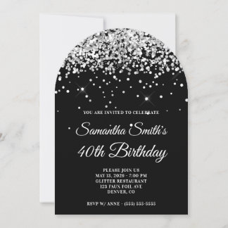 Silver Glitzer Black Foto 40. Geburtstag Einladung