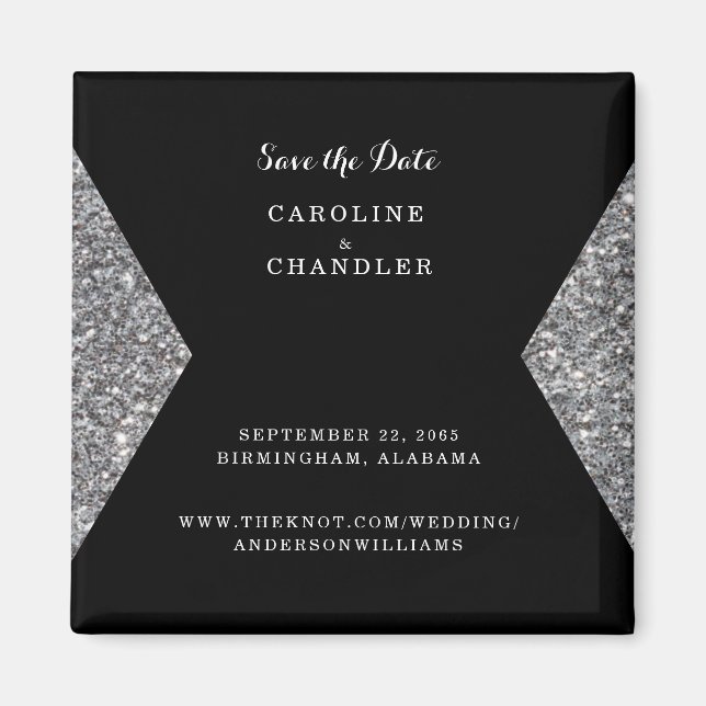 Silver Glitzer & Black Foto Wedding Rettete die Da Magnet (Vorne)