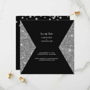 Silver Glitzer & Black Foto Wedding Save The Date