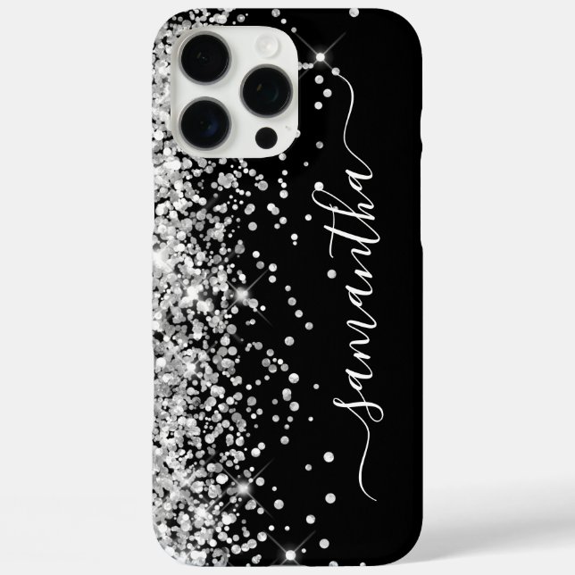 Silver Glitzer Black Girly Signature iPhone 16 Pro Max Hülle (Rückseite)