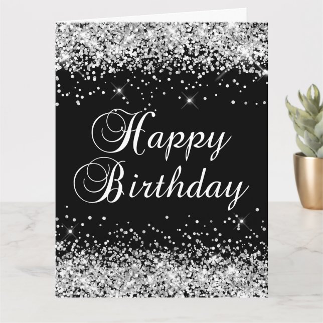 Silver Glitzer Black Happy Geburtstag Big Karte (Kleine Pflanze)
