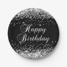 Silver Glitzer Black Happy Geburtstag