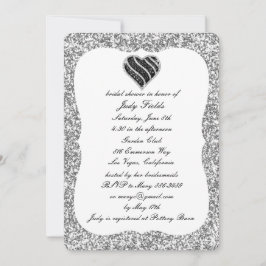 Silver Glitzer Black Heart Brautparty laden Einladung