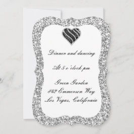 Silver Glitzer Black Heart Empfang Card Einladung