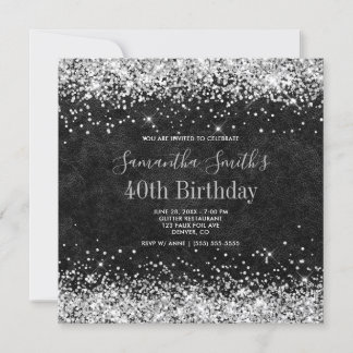 Silver Glitzer Black Leather 40. Geburtstag Einladung