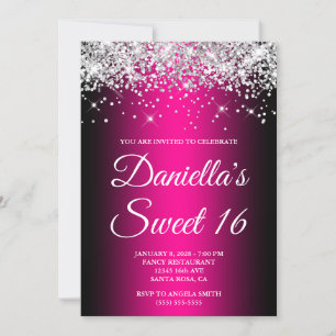 Silver Glitzer Black Magenta Ombre Sweet 16 Einladung
