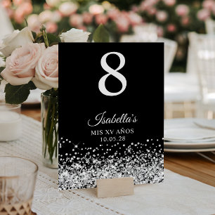 Silver Glitzer Black Mis XV Anos Tischnummer