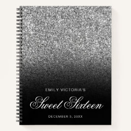 Silver Glitzer Black Ombre 16 . Geburtstag Gäestbo Notizbuch